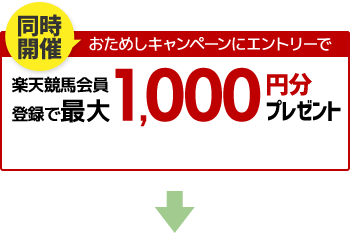 同時開催！おためしキャンペーンにエントリー＆楽天競馬会員登録で最大1000円分プレゼント！